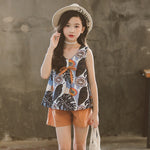 Big Girls Sets Leaves Print Tank Top And Shorts Wholesale Kids Boutique Clothing - PrettyKid