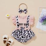 Baby Girl Sets Letter Flutter Sleeve Top And Suspender Leopard Print Shorts - PrettyKid