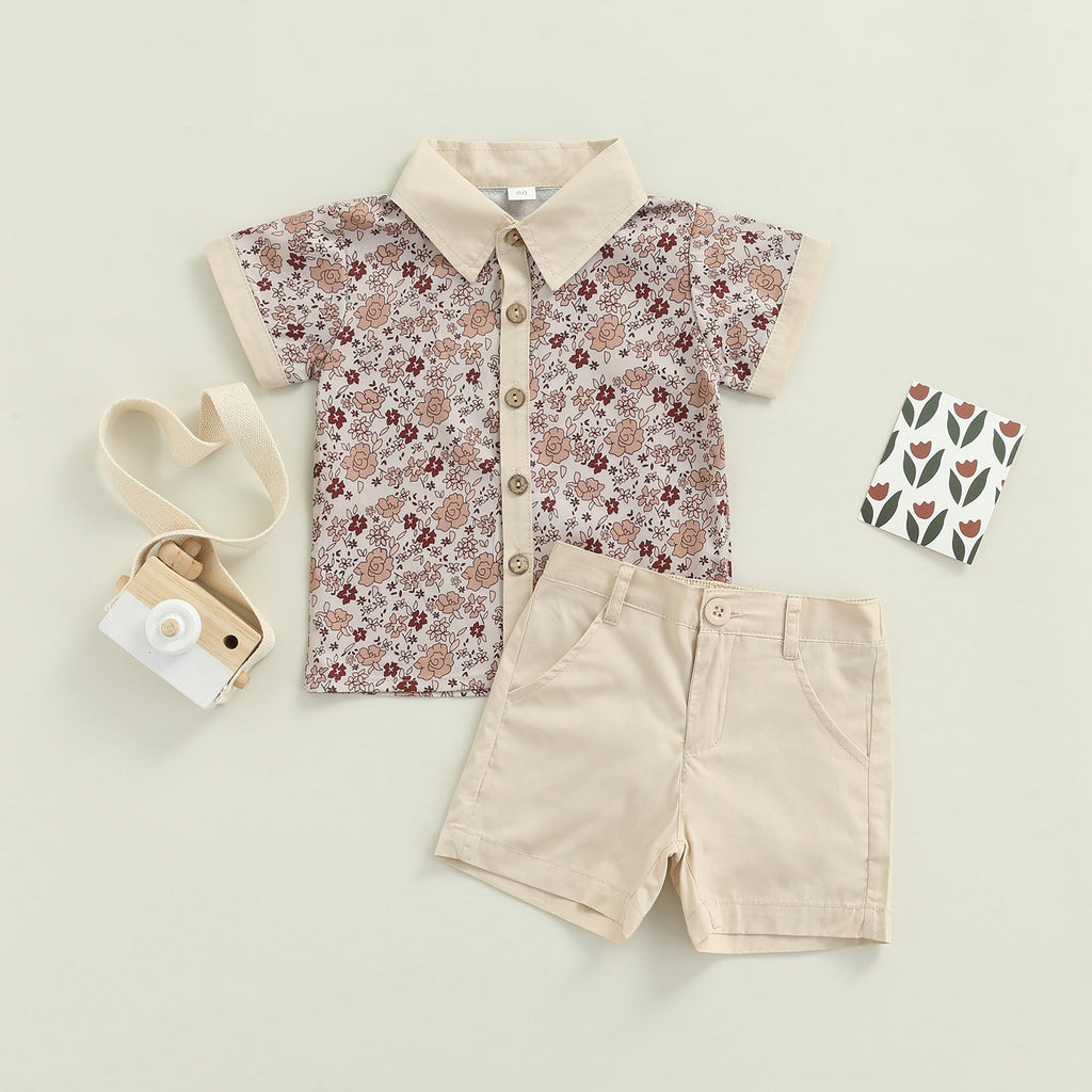 Baby Boy Short Sleeve Floral Shirt And Shorts Baby Outfit Sets - PrettyKid