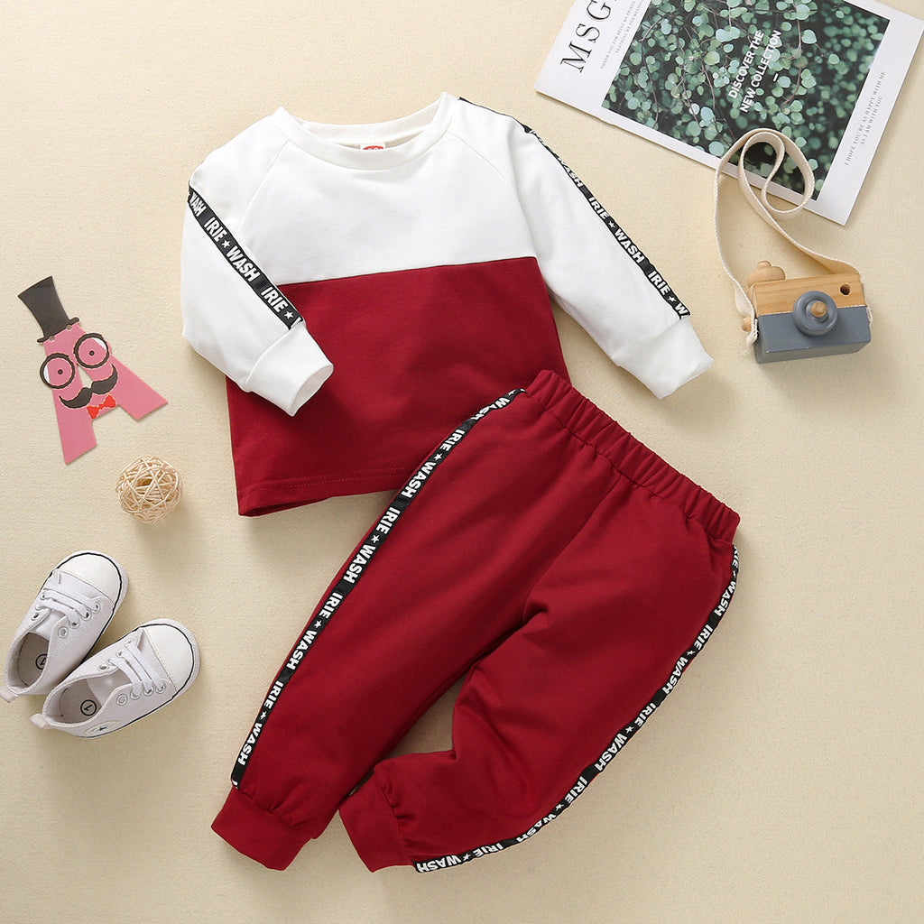 Colorblock Letter Print Sweatshirt And Pants Two Piece Baby Girl Sets - PrettyKid