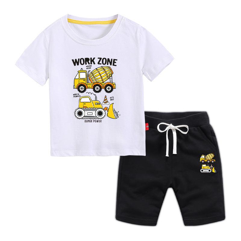 9M-12Y Short Sets For Boys Short Sleeve Truck Print Drawstring Kids Clothes Wholesale - PrettyKid