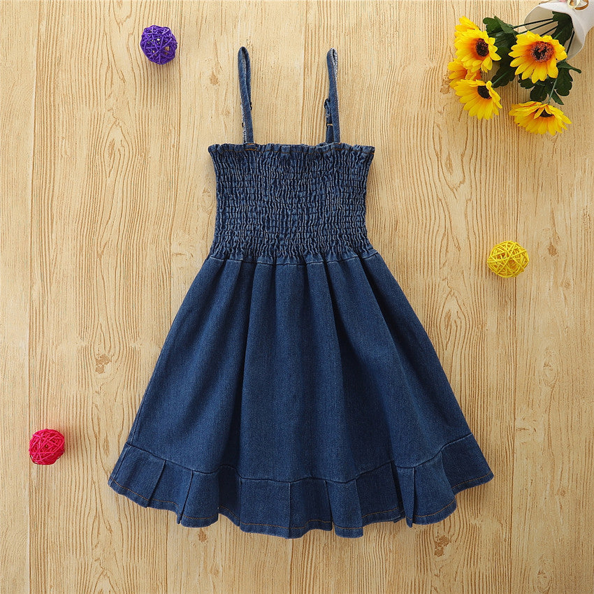 Baby Girl Solid Color Denim Cami Dress Baby Summer Dress - PrettyKid
