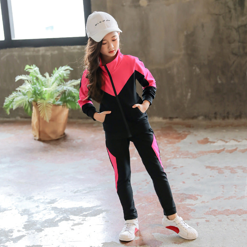Colorblock Jacket And Pants Two Piece Sets For Kid Girl - PrettyKid