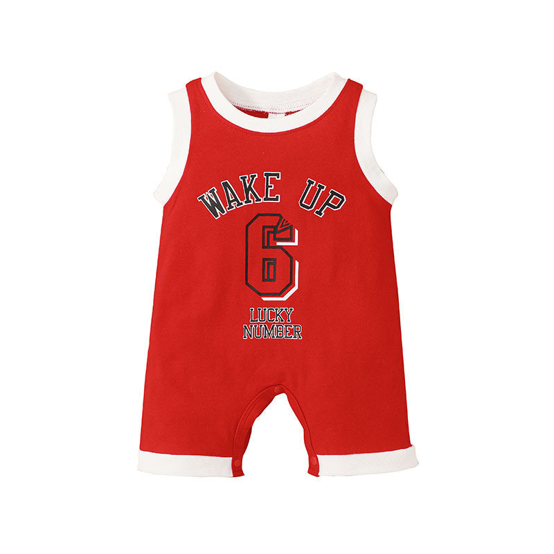 Baby Boy Alphabet & Numbers Print Sleeveless Jumpsuit Baby Rompers Wholesale - PrettyKid