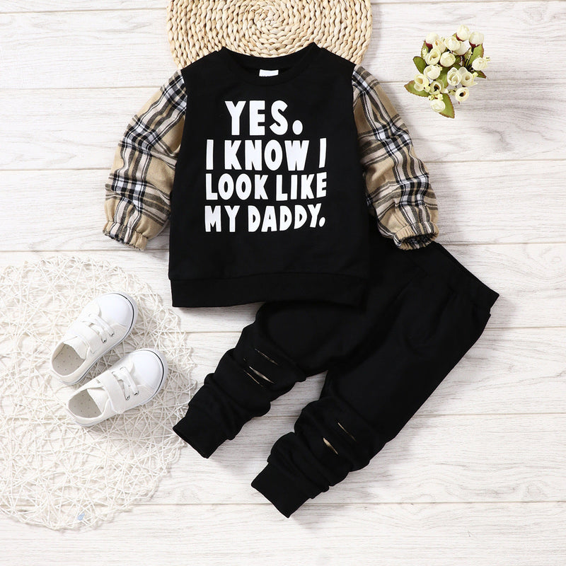 Checked Letter Print Wholesale Toddler Girls Clothes Sets - PrettyKid