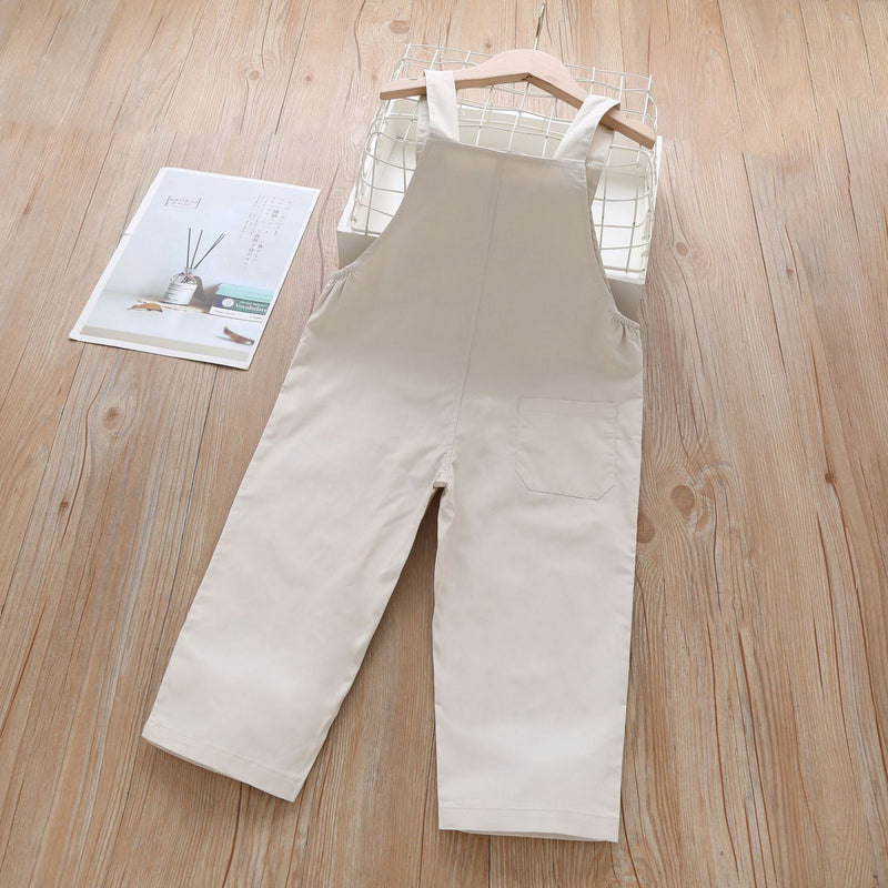 Boy&Girl Pocket Solid Overalls Toddler Bib Overalls - PrettyKid