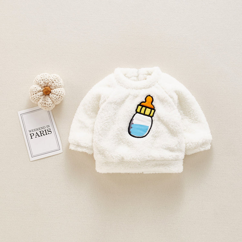 Baby Bottle Embroidery Plush White Baby Jumper Wholesale - PrettyKid
