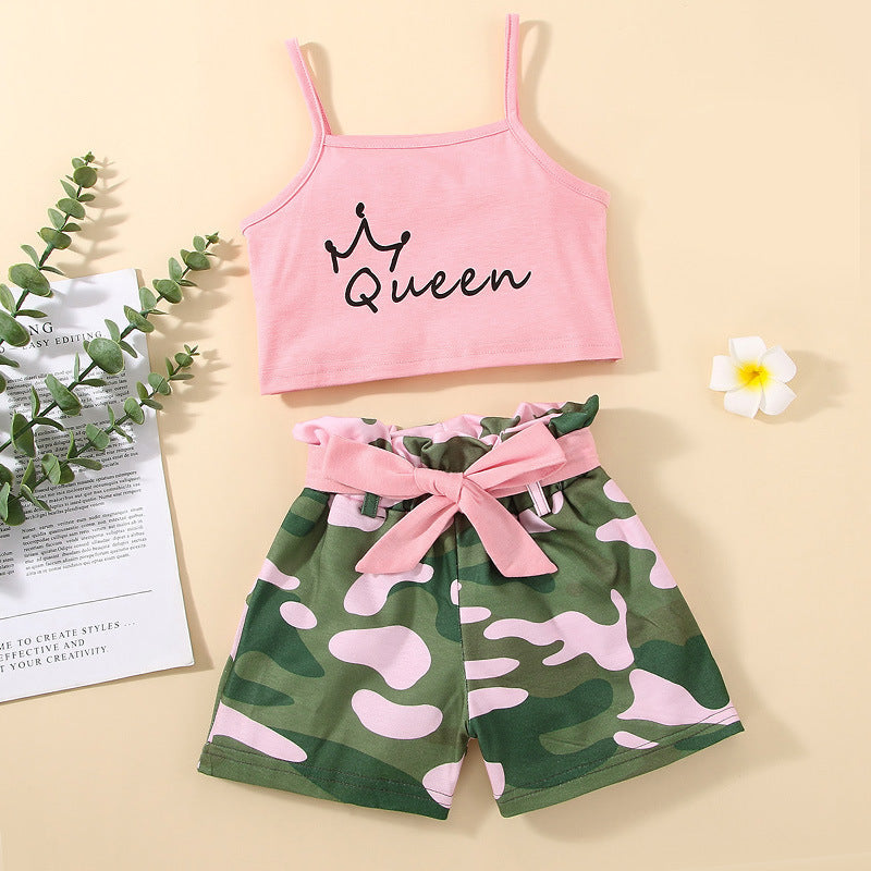 18months-6years Toddler Girl Sets Camisole & Camouflage Shorts Wholesale Girls Clothes - PrettyKid