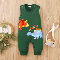 Baby Boy Sleeveless Cartoon Dinosaur Romper Baby One Piece Jumpsuit - PrettyKid