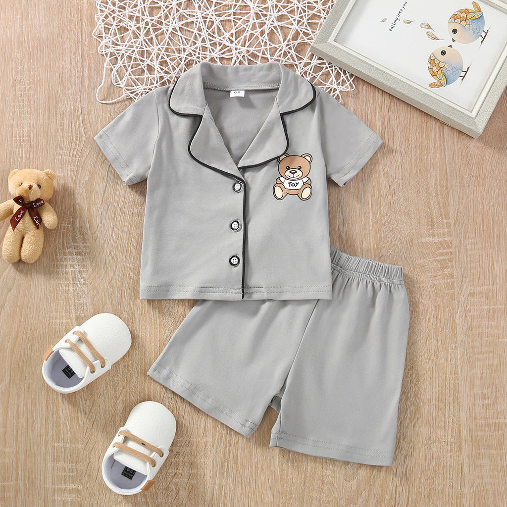 Baby Pajamas Sets Car Bear Print Shirts & Shorts Baby Clothes In Bulk - PrettyKid