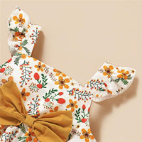 Girls Fancy Flower Printed Bow Sleeveless Top & Shorts & Headband Toddler clothes Wholesale - PrettyKid