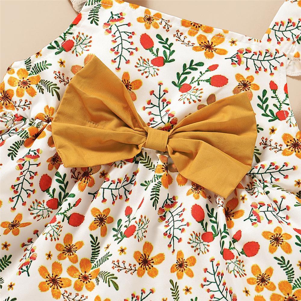 Girls Fancy Flower Printed Bow Sleeveless Top & Shorts & Headband Toddler clothes Wholesale - PrettyKid