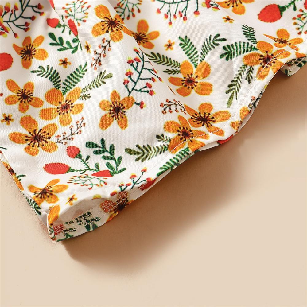 Girls Fancy Flower Printed Bow Sleeveless Top & Shorts & Headband Toddler clothes Wholesale - PrettyKid