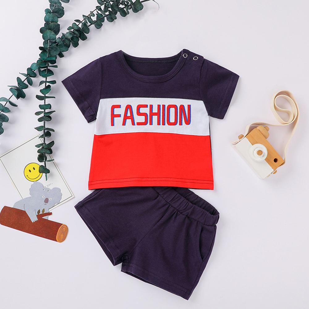 Baby Boys Trendy Color Block Short Sleeve Top & Solid Shorts Baby Wholesale vendors - PrettyKid