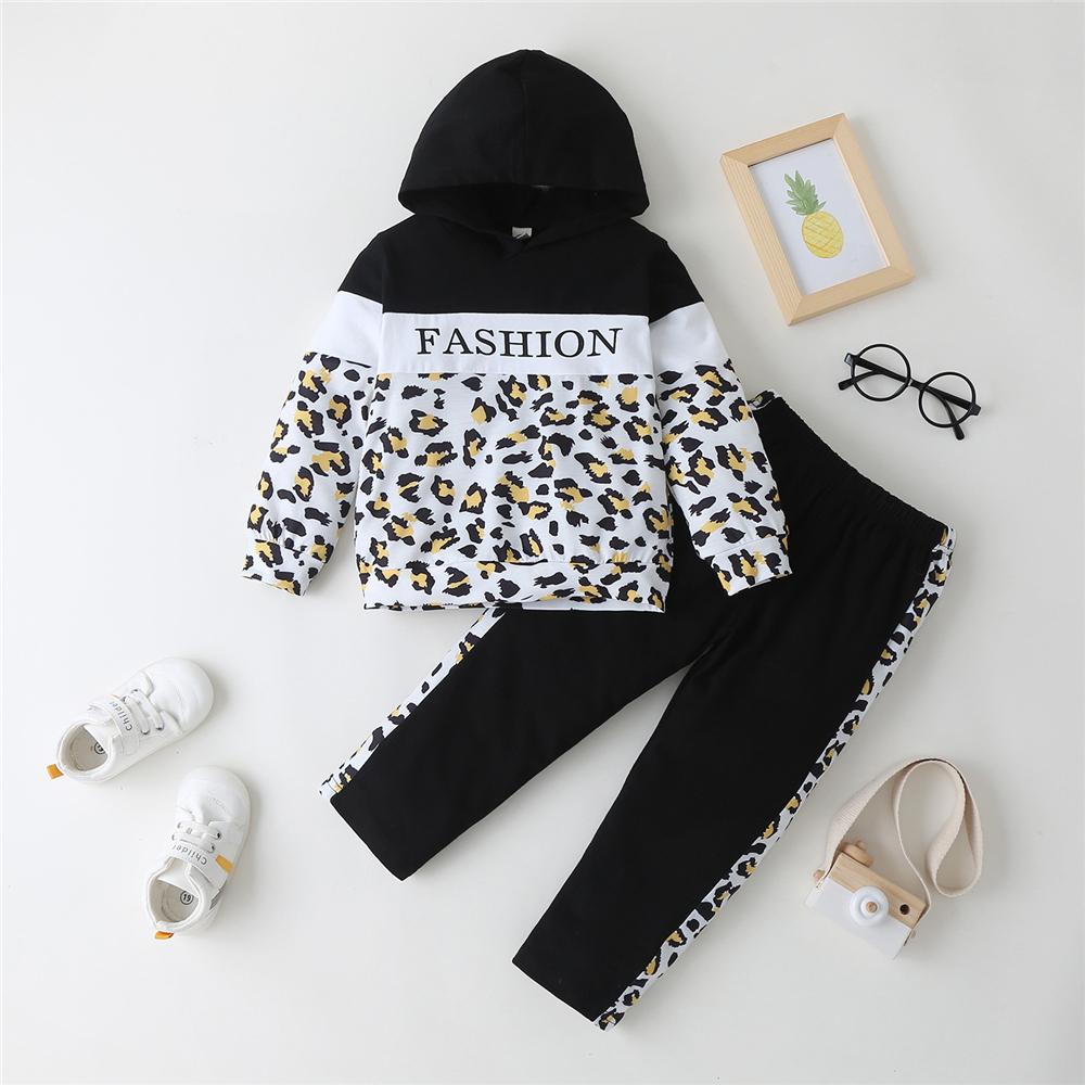 Unisex Fashion Leopard Long Sleeve Hooded Top & Pants Bulk Childrens Clothes - PrettyKid