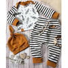 Baby Feather Stripe Long Sleeve Top & Pants & Hat - PrettyKid