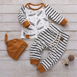 Baby Feather Stripe Long Sleeve Top & Pants & Hat - PrettyKid
