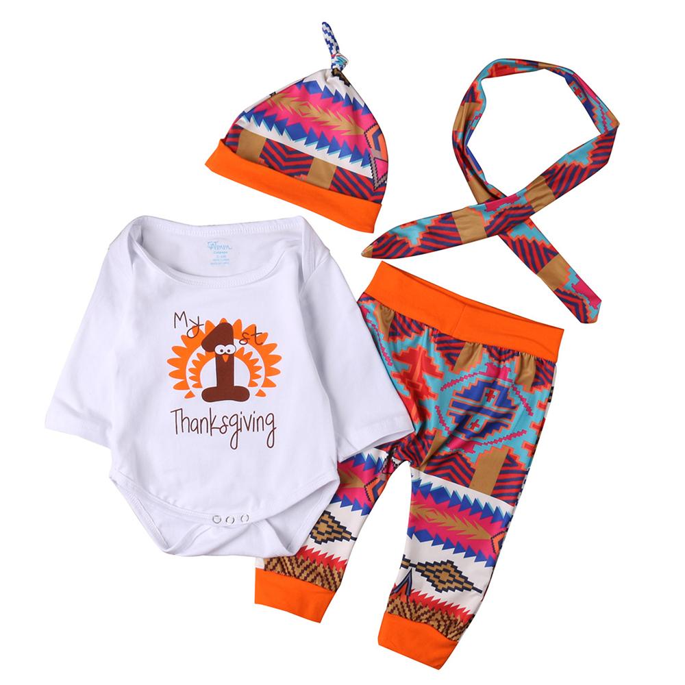 Baby Unisex First Thanksgiving 4-PCS Romper & Pants Baby Wholesale Clothing - PrettyKid