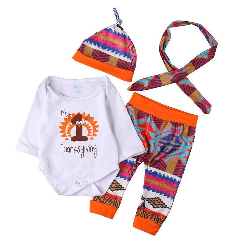 Baby Unisex First Thanksgiving 4-PCS Romper & Pants Baby Wholesale Clothing - PrettyKid