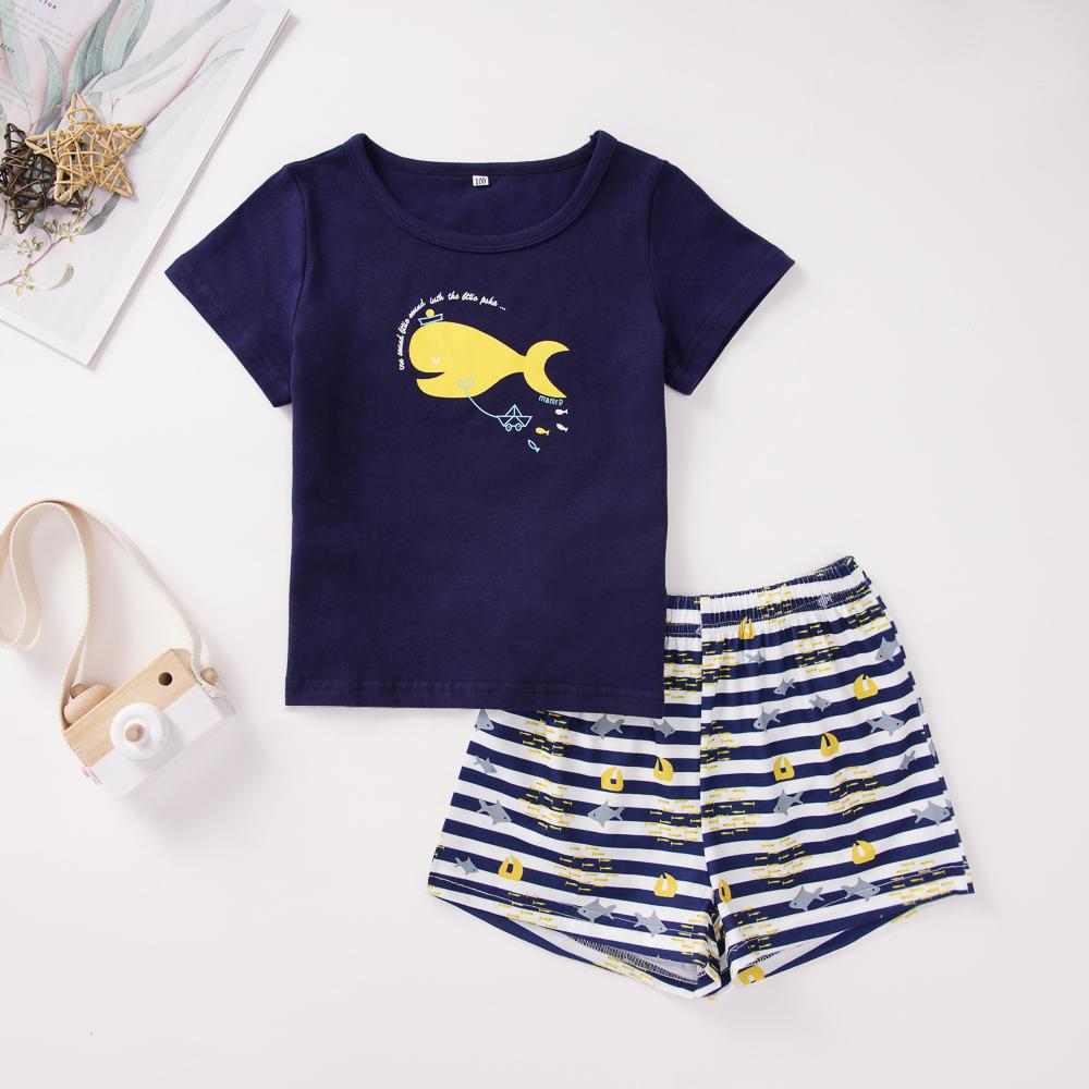 Baby Boy Fish Printed Short Sleeve Top & Striped Shorts Baby Summer clothing - PrettyKid
