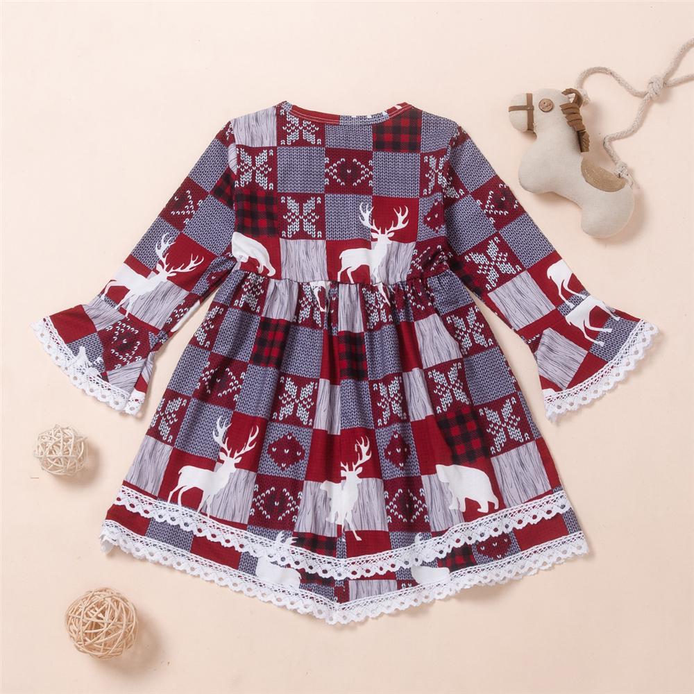 Girls Flare Sleeve Bow Elk Printed Dress Wholesale Boutique Girl Clothing - PrettyKid