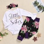 Baby Girls Flare Sleeve Letter Romper & Floral Pants & Headband Wholesale - PrettyKid