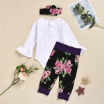 Baby Girls Flare Sleeve Letter Romper & Floral Pants & Headband Wholesale - PrettyKid