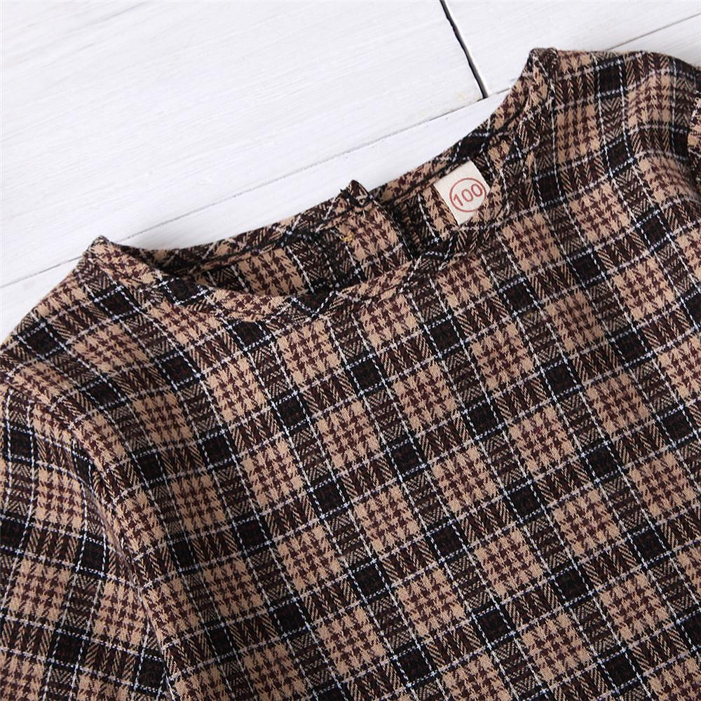 Girls Flare Sleeve Plaid Top & Solid Skirt Girls Clothes Wholesale - PrettyKid