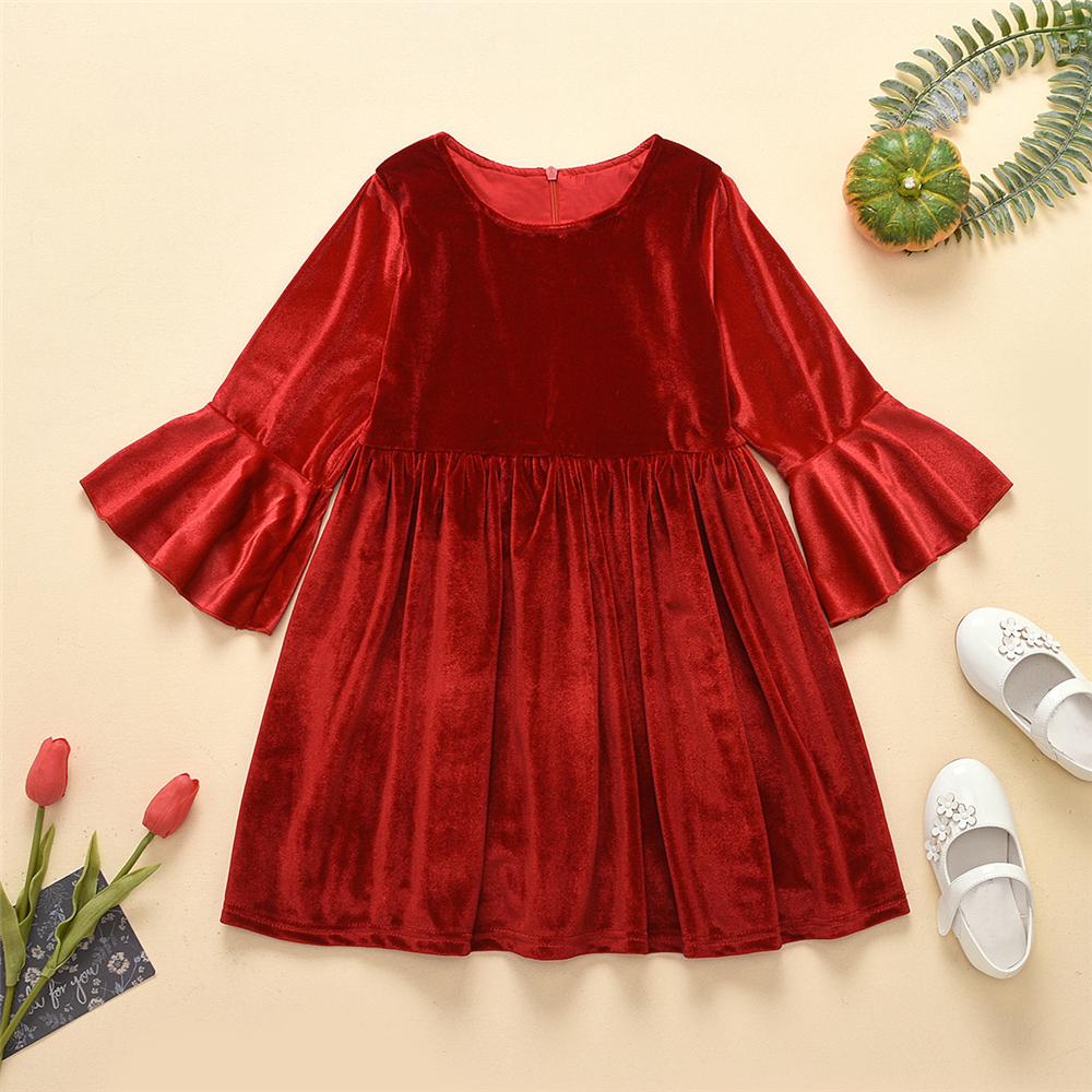 Girls Flare Sleeve Solid Color Casual Dress Girls Wholesale Clothes - PrettyKid