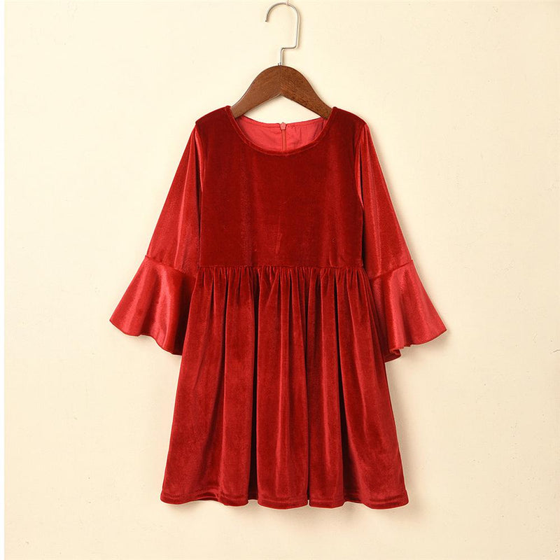 Girls Flare Sleeve Solid Color Casual Dress Girls Wholesale Clothes - PrettyKid