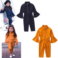 Toddler Girl Flare Sleeve Solid Lapel Jumpsuit Wholesale Girl Clothing - PrettyKid