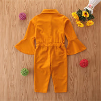 Toddler Girl Flare Sleeve Solid Lapel Jumpsuit Wholesale Girl Clothing - PrettyKid