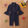 Toddler Girl Flare Sleeve Solid Lapel Jumpsuit Wholesale Girl Clothing - PrettyKid