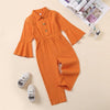 Girls Flared Sleeve Cotton Solid Color Pocket Jumpsuit Kids Boutique Wholesale - PrettyKid