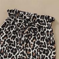 Girls Flared Sleeve Letter Leopard Printed Tops & Trousers - PrettyKid