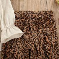 Girls Flared Sleeve Solid T-shirts & Leopard Trousers & Headband - PrettyKid