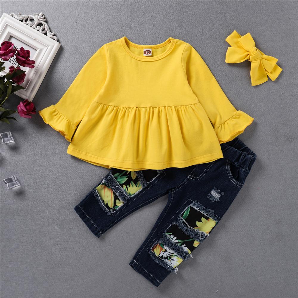 Girls Flared Sleeve T-Shirts & Patch Jeans Girls Clothing Wholesalers - PrettyKid