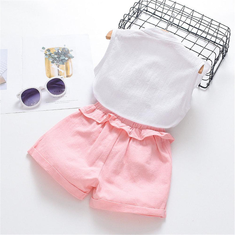 Girls Floral Embroidery Ruffled Sleeveless Top & Shorts Toddler Girls Wholesale - PrettyKid