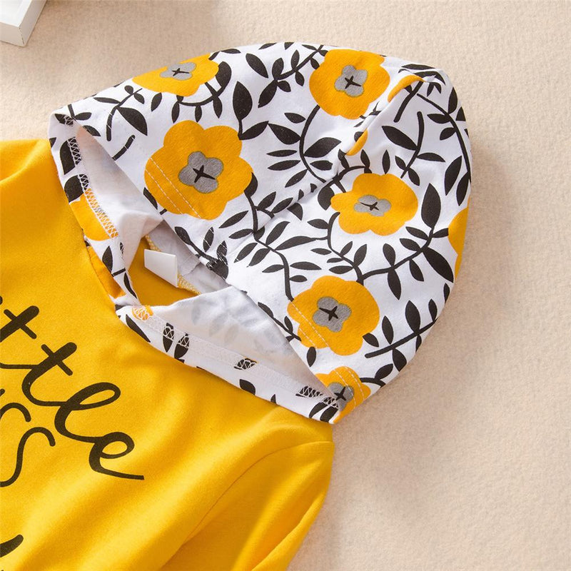 Girls Floral Hooded Letter Printed Top & Pants Kids Wholesale Clothing - PrettyKid