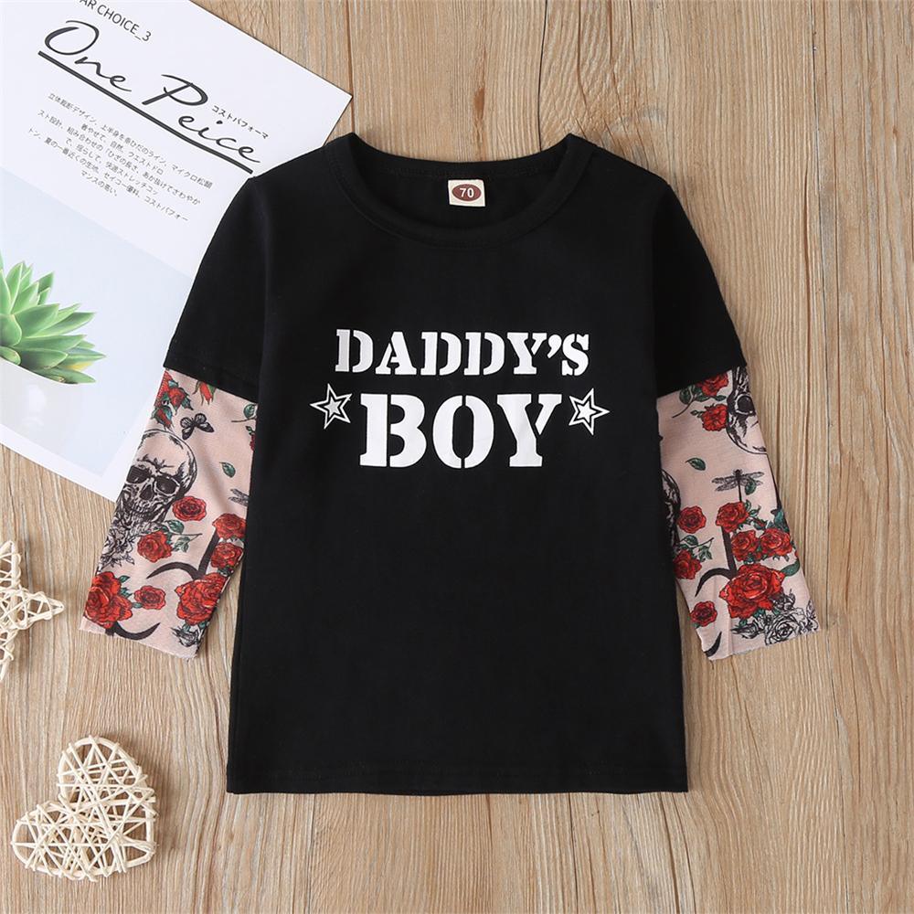 Toddler Boys Floral Letter Printed Long Sleeve Tops Boy Clothes Wholesale - PrettyKid