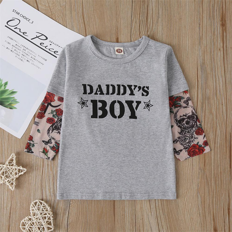 Toddler Boys Floral Letter Printed Long Sleeve Tops Boy Clothes Wholesale - PrettyKid