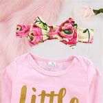 Baby Girls Floral Letter Printed Romper & Pants & Hat - PrettyKid