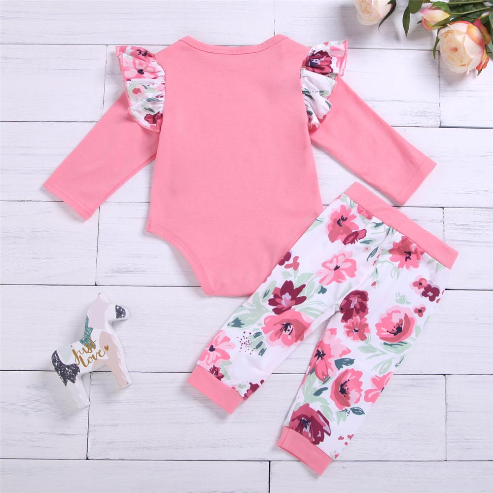 Baby Girls Floral Letter Romper & Pants & Headband Baby Outfits - PrettyKid