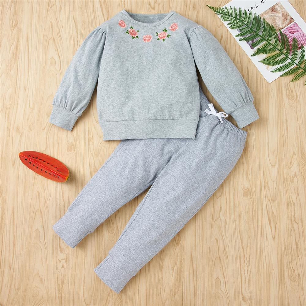 Girls Floral Long Sleeve Crew Neck Casual Tracksuit Girls Wholesale - PrettyKid