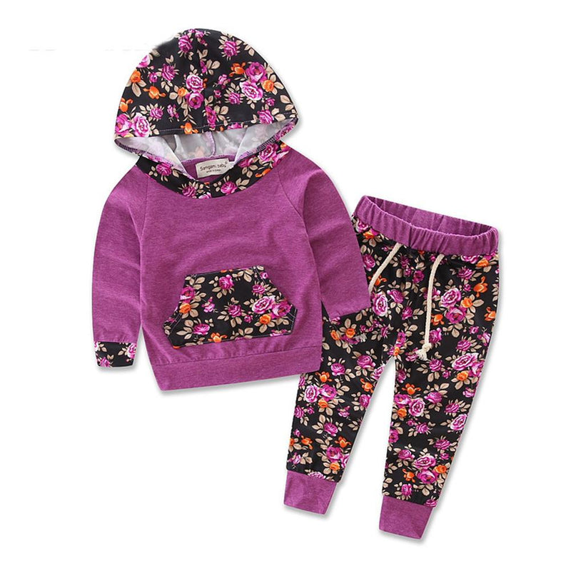 Girls Floral Long Sleeve Hooded Top & Pants Newborn Baby Girl Gowns - PrettyKid