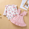 Baby Girls Floral Long Sleeve Romper & Suspender Skirt Baby Outfits - PrettyKid