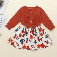 Girls Floral Long Sleeve Solid Sweet Dress - PrettyKid