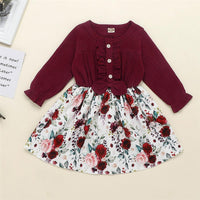 Girls Floral Long Sleeve Solid Sweet Dress - PrettyKid