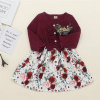 Girls Floral Long Sleeve Solid Sweet Dress - PrettyKid