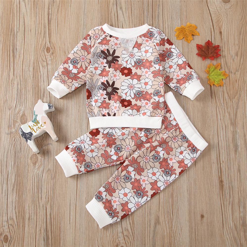 Toddler Girls Floral Long Sleeve Top & Pants Kids Wholesale Clothing - PrettyKid